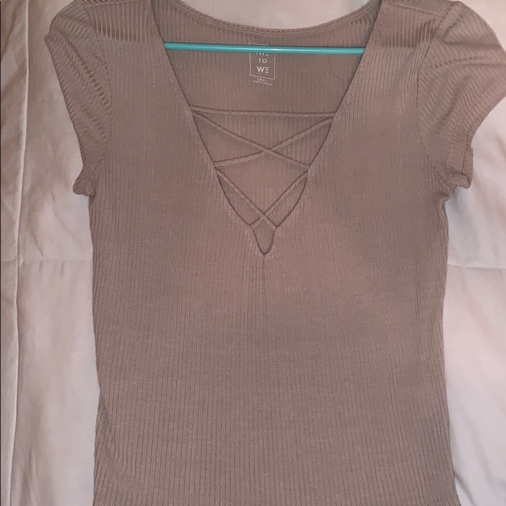 Tan pacsun criss cross front shirt